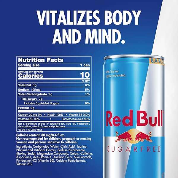 Red Bull Sugar Free Energy Drink with 80mg Caffeine plus Taurine & B Vitamins, 8.4 Fl Oz, 6 Packs of 4 Cans (Pack of 24) - Image 2