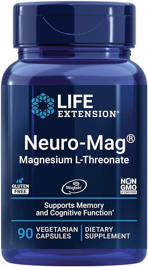 Life Extension Neuro-Mag Magnesium L-Threonate, Memory Health, Quick Thinking, Cognitive Health Support, Vegetarian, Non-GMO, 90 Vegetarian Capsules (144 mg from 2000 mg Magtein magnesium L-threonate - Image 1