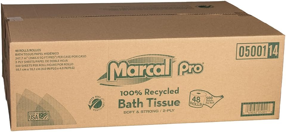 100% Recycled Two-Ply Bath Tissue, Septic Safe, 2-Ply, White, 500 Sheets/Roll, 48 Rolls/Carton - Product Image