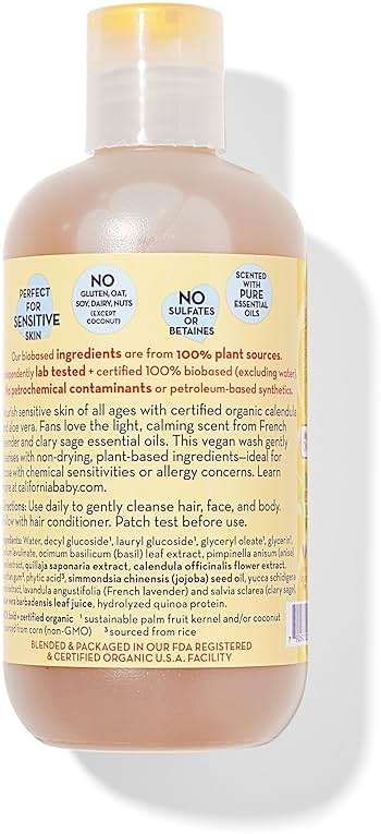 California Baby Calendula Baby Shampoo + Baby Wash | 100% Plant-Based | Soothing Lavender Body Wash Sensitive Skin | Hypoallergenic | 251 mL / 8.5 oz - Image 2