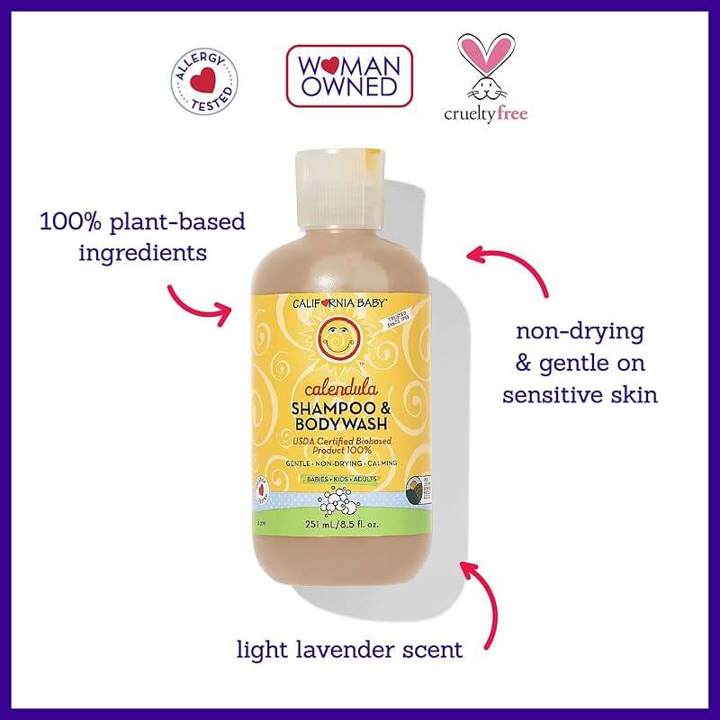 California Baby Calendula Baby Shampoo + Baby Wash | 100% Plant-Based | Soothing Lavender Body Wash Sensitive Skin | Hypoallergenic | 251 mL / 8.5 oz - Image 3