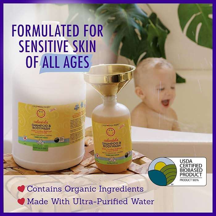 California Baby Calendula Baby Shampoo + Baby Wash | 100% Plant-Based | Soothing Lavender Body Wash Sensitive Skin | Hypoallergenic | 251 mL / 8.5 oz - Image 4