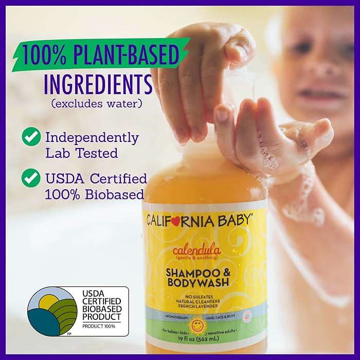 California Baby Calendula Baby Shampoo + Baby Wash | 100% Plant-Based | Soothing Lavender Body Wash Sensitive Skin | Hypoallergenic | 251 mL / 8.5 oz - Image 6
