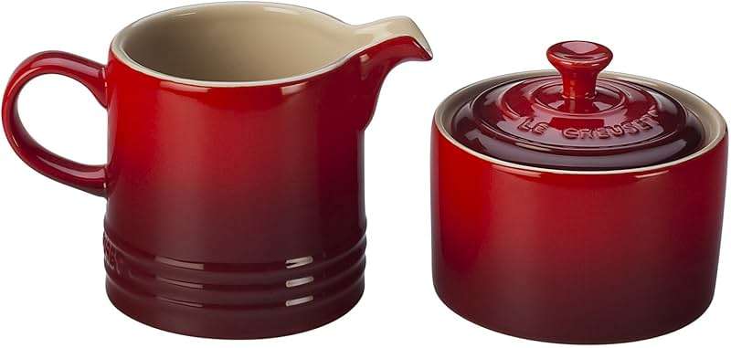 Le Creuset Stoneware Cream and Sugar, 2 pc. Set, Cerise - Image 1