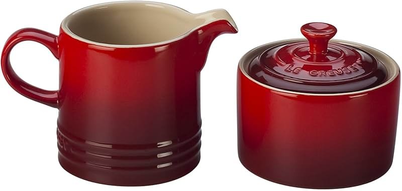 Le Creuset Stoneware Cream and Sugar, 2 pc. Set, Cerise - Product Image