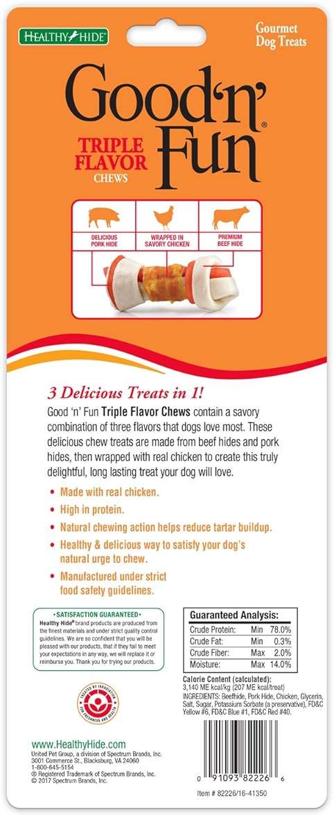 Good'n'Fun Good ’N’ Fun Triple Flavor Chews, Rawhide Treats For Dogs, 6-Inch Bone - Image 2