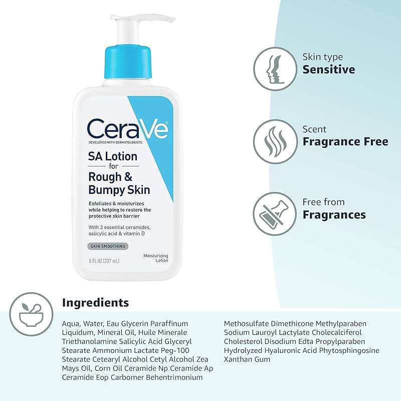 CeraVe SA Lotion for Rough & Bumpy Skin, Vitamin D, Hyaluronic Acid, Lactic Acid & Salicylic Acid Lotion, Fragrance Free & Allergy Tested, 8 Ounce - Image 12