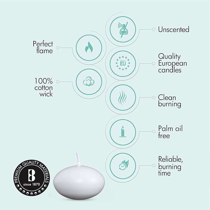 Bolsius White Floating Candles 1.75 Inch, 20 Pack Candle Set – 4,5 Hours Burn Time – Premium European Quality – Smokeless & Dripless Smooth Flame – 100% Cotton Wick – Beach, Wedding, & Party Accessory - Image 4