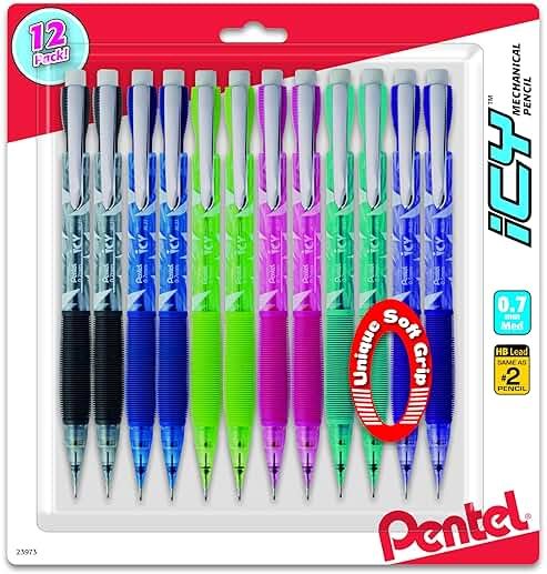 Pentel Icy Razzle-Dazzle Mechanical Pencil, (0.7mm), Assorted Barrels, Color May Vary, Pack of 12 (AL27RDBP12M) - Product Image
