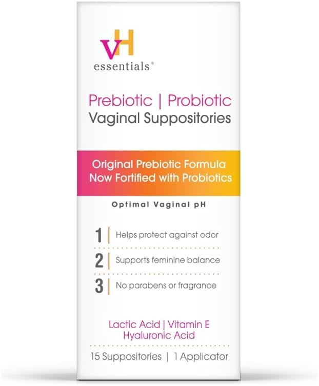 vH essentials Prebiotic pH Balanced Vaginal Suppositories, Naturally Protect Against Odor, 15 Count Box - Product Image