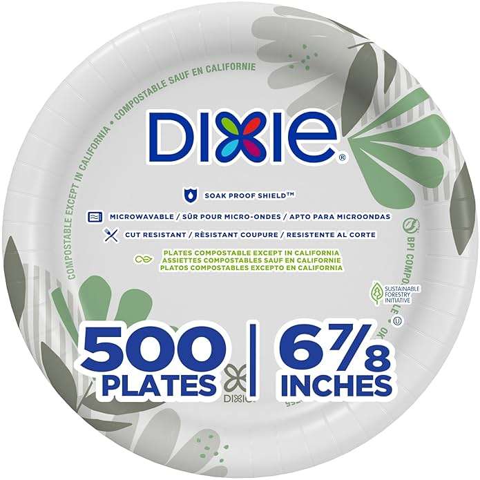Dixie 6.8 Inch Medium-Weight Paper Plates By GP PRO, Pathways Botanical Design, 500 Count (125 Disposable Plates Per Pack, 4 Packs Per Case), UX7WS - Image 1