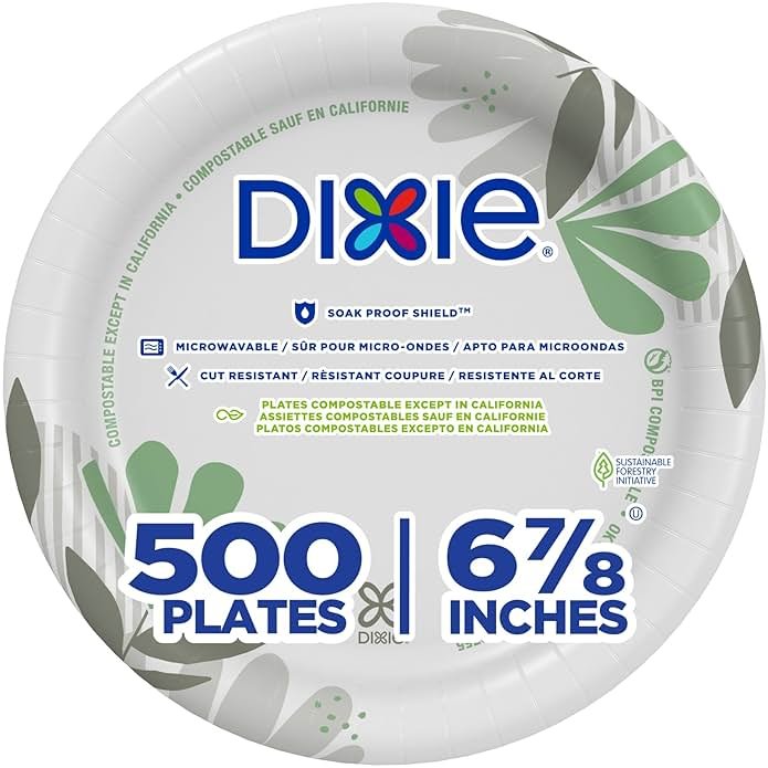Dixie 6.8 Inch Medium-Weight Paper Plates By GP PRO, Pathways Botanical Design, 500 Count (125 Disposable Plates Per Pack, 4 Packs Per Case), UX7WS - Product Image