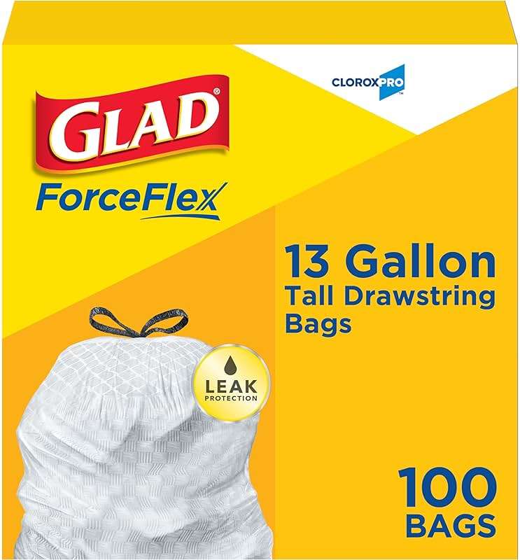 CloroxPro Glad ForceFlex Tall Drawstring Trash Bags, 13 Gal, 100 Ct (Pack May Vary) - Image 1