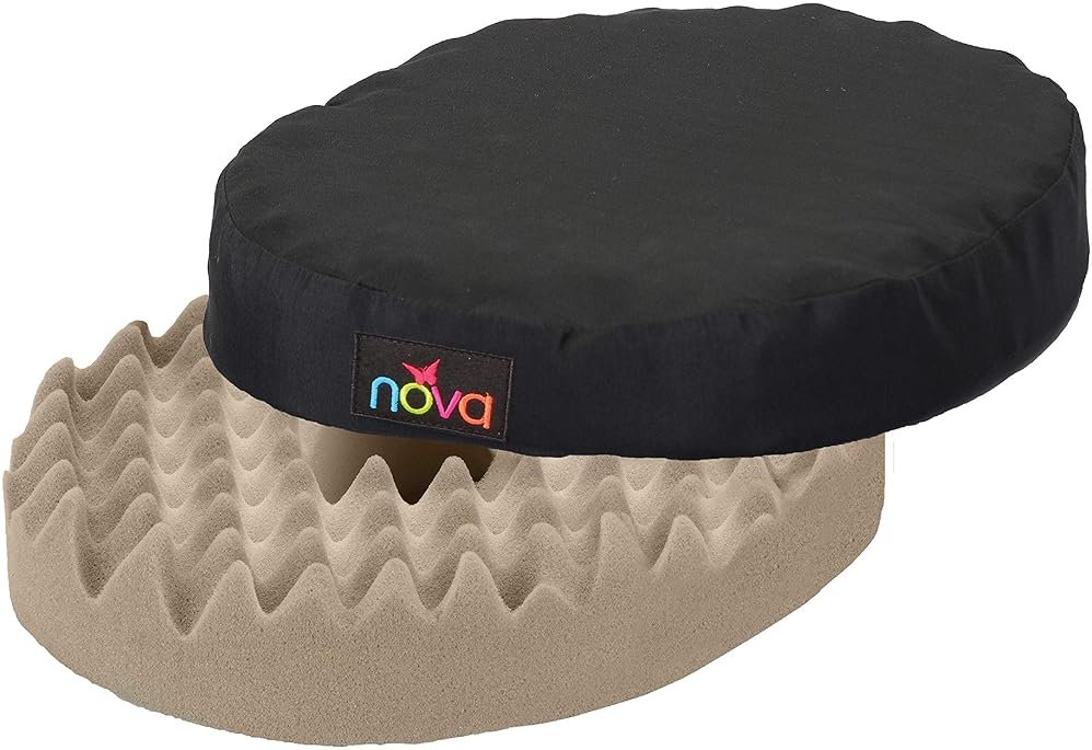 NOVA Medical Products Donut Pillow Seat Cushion with Convoluted “Egg Crate†Foam, Travel Ring Cushion, Removable & Washable Black Cover - Product Image