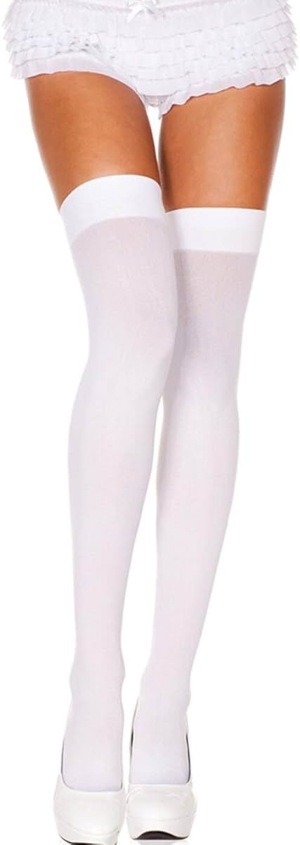 Std Size Women (Up to 5'10", 175 lbs) White Opaque Thigh High Stockings - Product Image