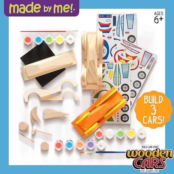 Made By Me Build & Paint Your Own Wooden Toys, DIY Wood Craft Kit, Easy to Assemble, 3 Cars - Image 2
