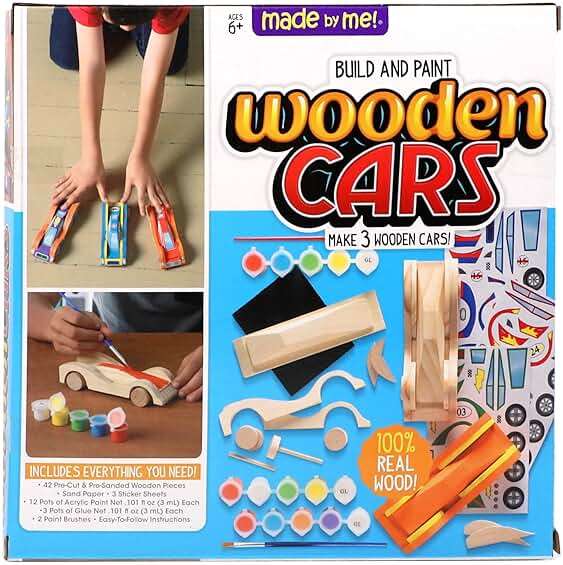 Made By Me Build & Paint Your Own Wooden Toys, DIY Wood Craft Kit, Easy to Assemble, 3 Cars - Image 6