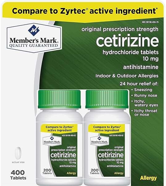 Member's Mark Cetirizine Hydrochloride 10mg Antihistamine 400 Tablets - Formerly Known as Simply Right - Product Image