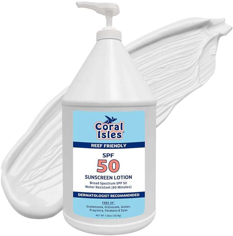 Coral Isles by Rocky Mountain Sunscreen | SPF 50 Lotion | Broad Spectrum UVA/UVB Protection | Hawaii Reef-Safe Act Compliant | Oxybenzone & Octinoxate Free | Water Resistant 80 Min. | 128 Fl Oz - Image 1
