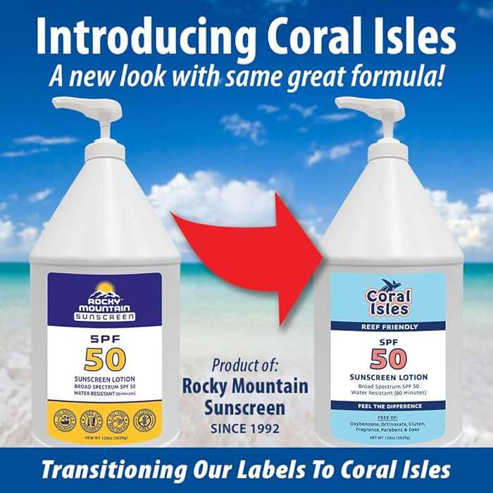 Coral Isles by Rocky Mountain Sunscreen | SPF 50 Lotion | Broad Spectrum UVA/UVB Protection | Hawaii Reef-Safe Act Compliant | Oxybenzone & Octinoxate Free | Water Resistant 80 Min. | 128 Fl Oz - Image 2