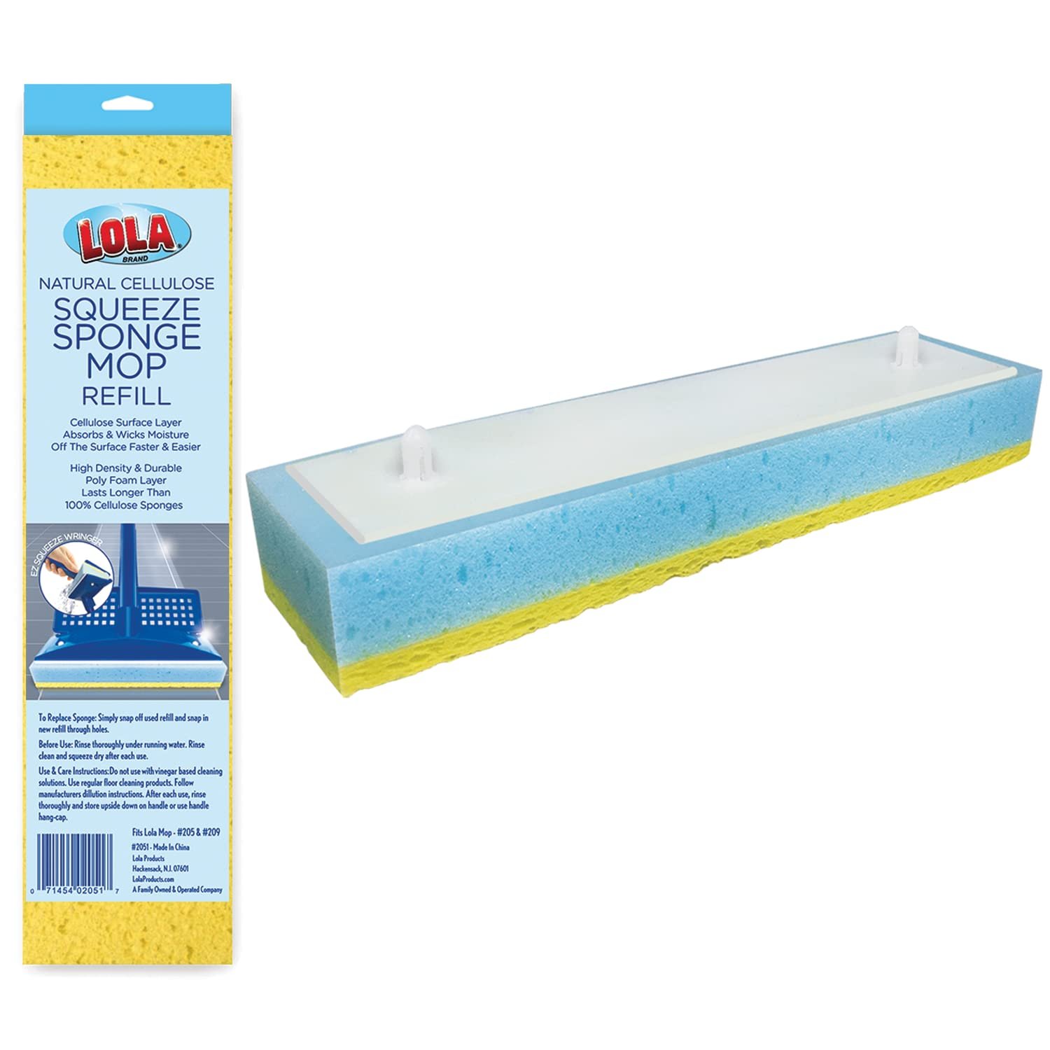 LOLA Squeeze Sponge Mop Refill - w/Foam & a Natural Cellulose Layer, Absorbs and Wicks Moisture, only Fits LOLA Brand Sponge Mop, 9” Head - Product Image