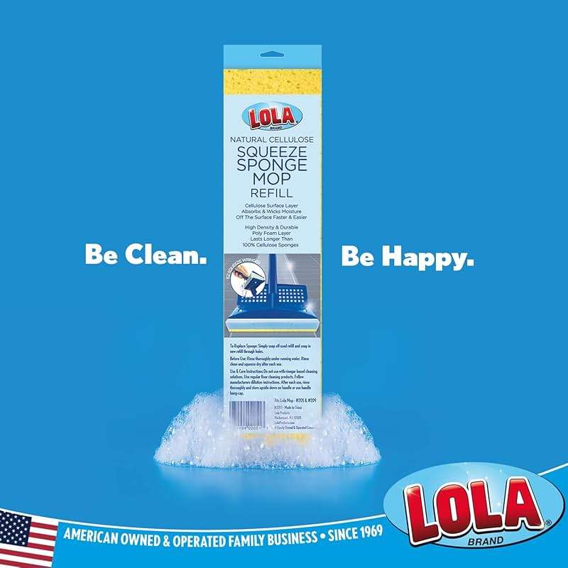 LOLA Squeeze Sponge Mop Refill - w/Foam & a Natural Cellulose Layer, Absorbs and Wicks Moisture, only Fits LOLA Brand Sponge Mop, 9” Head - Image 6