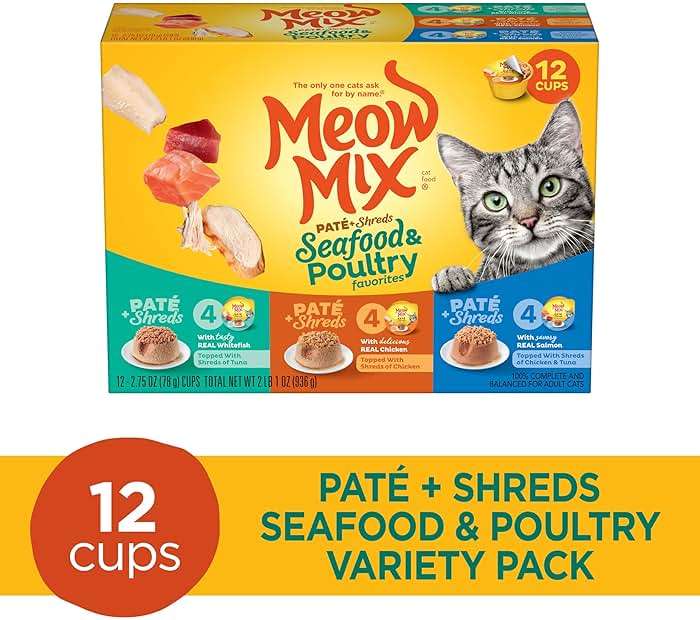 Meow Mix Paté & Shreds Wet Cat Food Variety Pack, Seafood & Poultry Favorites, 2.75 Ounce Cup (Pack of 12) - Image 3