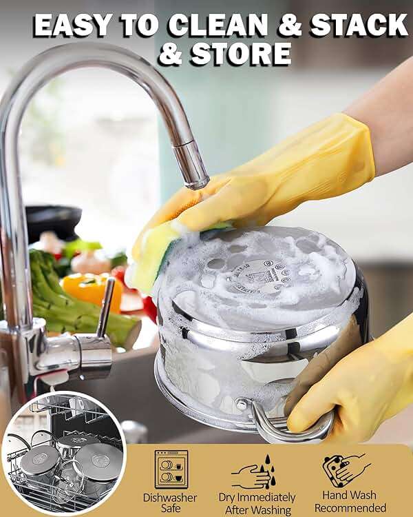 Cook N Home Kitchen Cookware Sets, 12-Piece Basic Stainless Steel Pots and Pans, Silver - Image 8