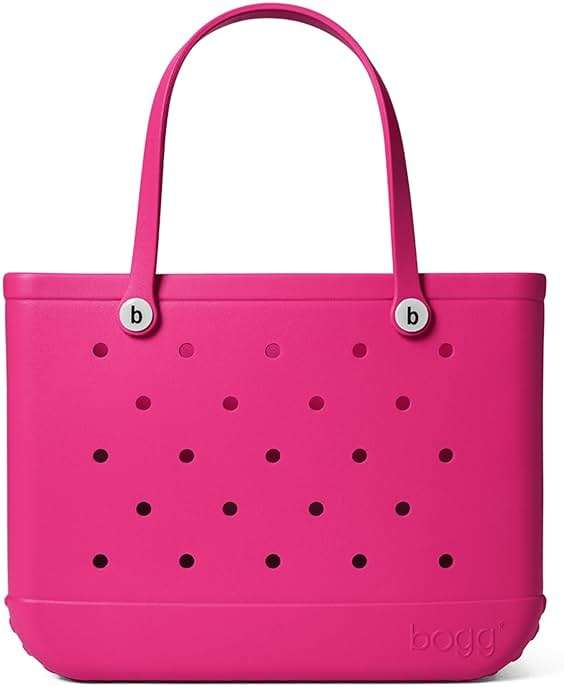 BOGG BAG Original Large Tote – 19” x 14” x 9” – Durable, Washable, Tip-proof – Beach, Pool, Boat, Work, Sports (Haute Pink with White Buttons) - Image 1