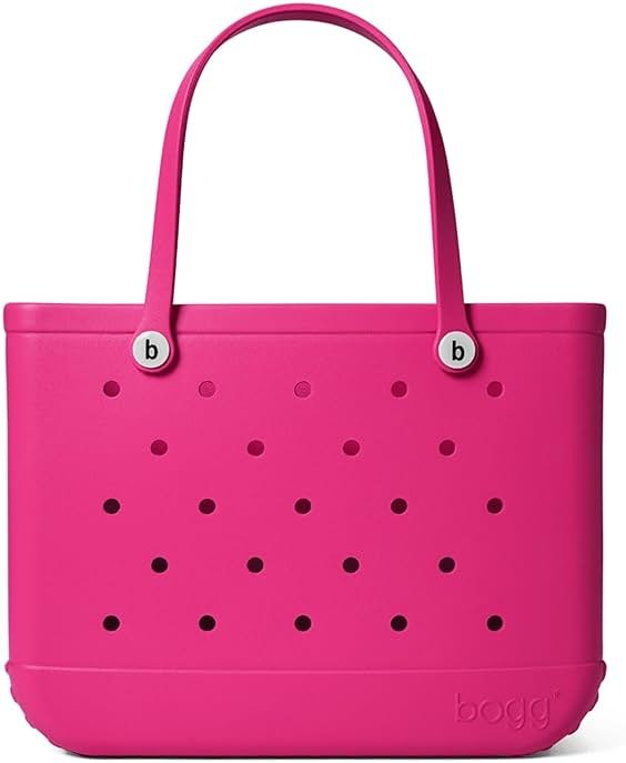 BOGG BAG Original Large Tote – 19” x 14” x 9” – Durable, Washable, Tip-proof – Beach, Pool, Boat, Work, Sports (Haute Pink with White Buttons) - Product Image