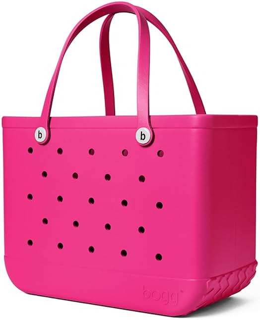 BOGG BAG Original Large Tote – 19” x 14” x 9” – Durable, Washable, Tip-proof – Beach, Pool, Boat, Work, Sports (Haute Pink with White Buttons) - Image 2