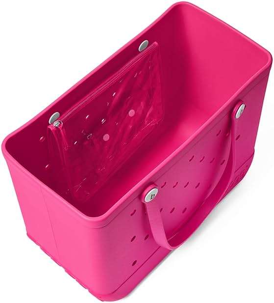 BOGG BAG Original Large Tote – 19” x 14” x 9” – Durable, Washable, Tip-proof – Beach, Pool, Boat, Work, Sports (Haute Pink with White Buttons) - Image 3
