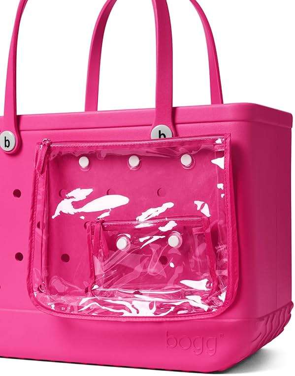 BOGG BAG Original Large Tote – 19” x 14” x 9” – Durable, Washable, Tip-proof – Beach, Pool, Boat, Work, Sports (Haute Pink with White Buttons) - Image 5