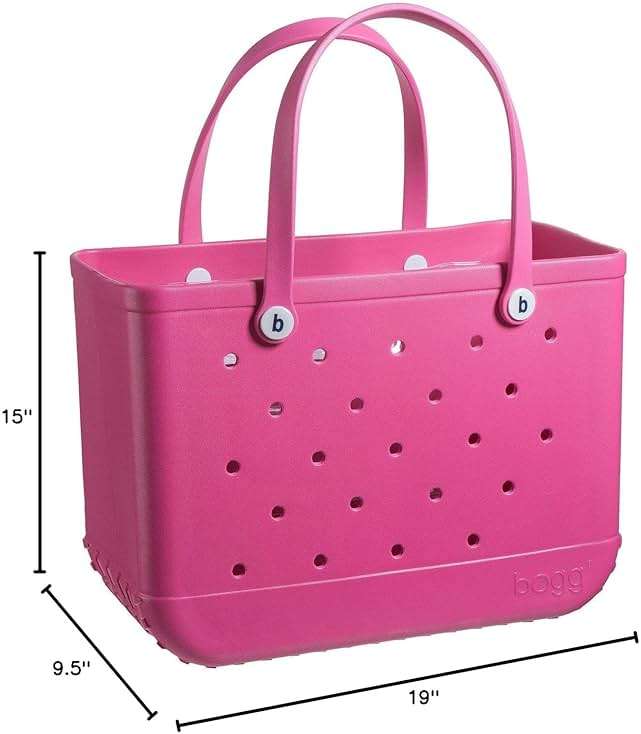 BOGG BAG Original Large Tote – 19” x 14” x 9” – Durable, Washable, Tip-proof – Beach, Pool, Boat, Work, Sports (Haute Pink with White Buttons) - Image 7