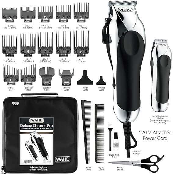Wahl Clipper USA Deluxe Corded Chrome Pro, Complete Hair and Trimming Kit, Includes Corded Clipper, Cordless Battery Trimmer, and Styling Shears, for a Cut Every Time - Model 3029682 - Image 5