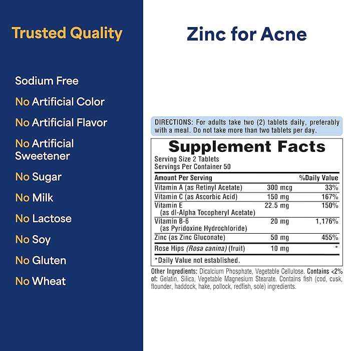 Puritan's Pride Zinc for Acne Skin Formula with Vitamins C, B-6, A, and E for Men and Women, Dietary Supplement for Clear Healthy Skin, Immune System, Cell Division and Growth Support, 100 Tablets - Image 5