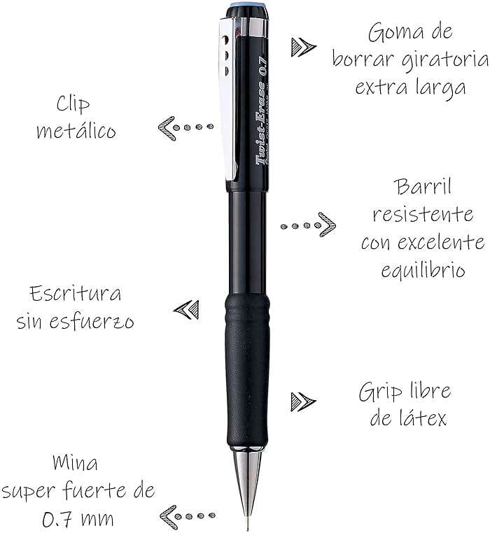 Pentel Twist-Erase III Mechanical Pencil, (0.7mm), Black Barrel, 12 Pack (QE517A) - Image 2