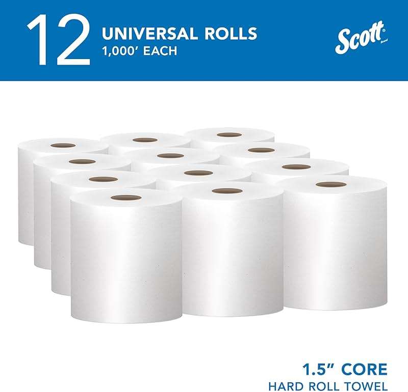 Scott Professional Essential Universal High-Capacity Hard Roll Paper Towels, Bulk (01000), Hardwound 1.5" Core, Absorbency Pockets, White (12 Rolls at 1,000' Each, 12,000'/Case) - Image 2