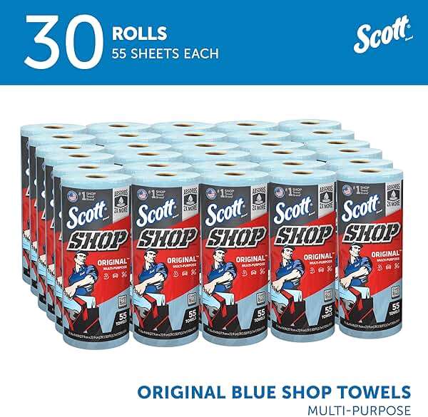 Scott Shop Original Blue Towels (75130), 9.4"x11" Cloth-like Paper Towel (30 Rolls of 55 Sheets, 1,650 Sheet Total) - Image 2