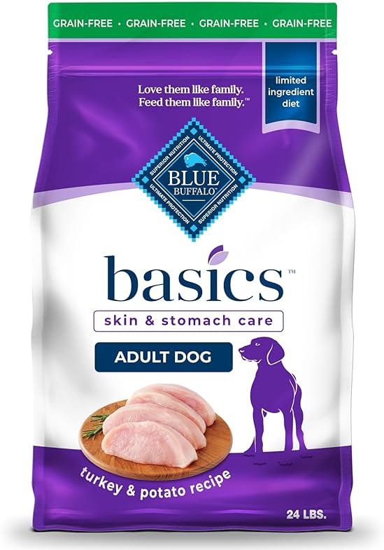 Blue Buffalo Basics Grain-Free Adult Dry Dog Food, Skin & Stomach Care, Limited Ingredient Diet for Dogs, Turkey Recipe, 24-lb. Bag - Product Image