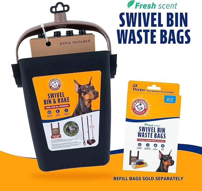 Arm & Hammer Dog Pooper Scooper Swivel Bin & Rake, Poop Scoop for Dogs, Black (2 Heavy Duty Scented Waste Bags Included) - Image 8