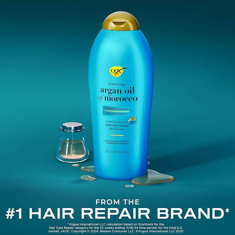 OGX Renewing + Argan Oil of Morocco Conditioner, Repair Conditioner & Argan Oil Helps Strengthen & Repair Dry, Damaged Hair, Paraben-Free, Sulfate-Free Surfactants, 25.4 fl. oz - Image 2