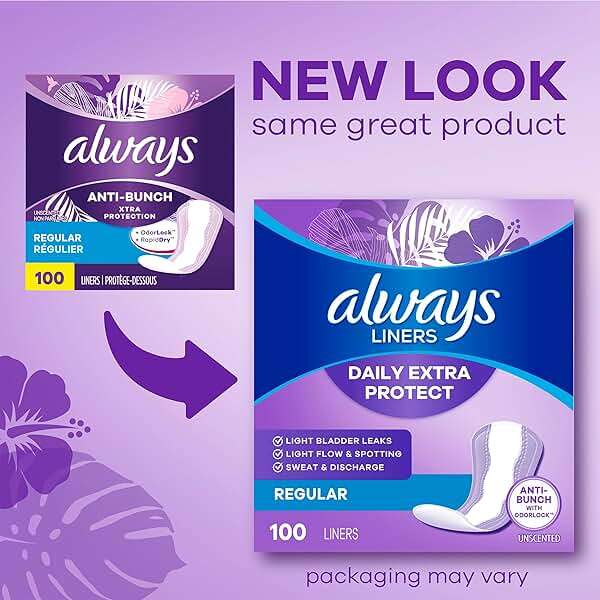 Always Panty Liners for Women Anti-Bunch Xtra Protection Daily Liners, Long, Unscented, 108 Count - Image 2