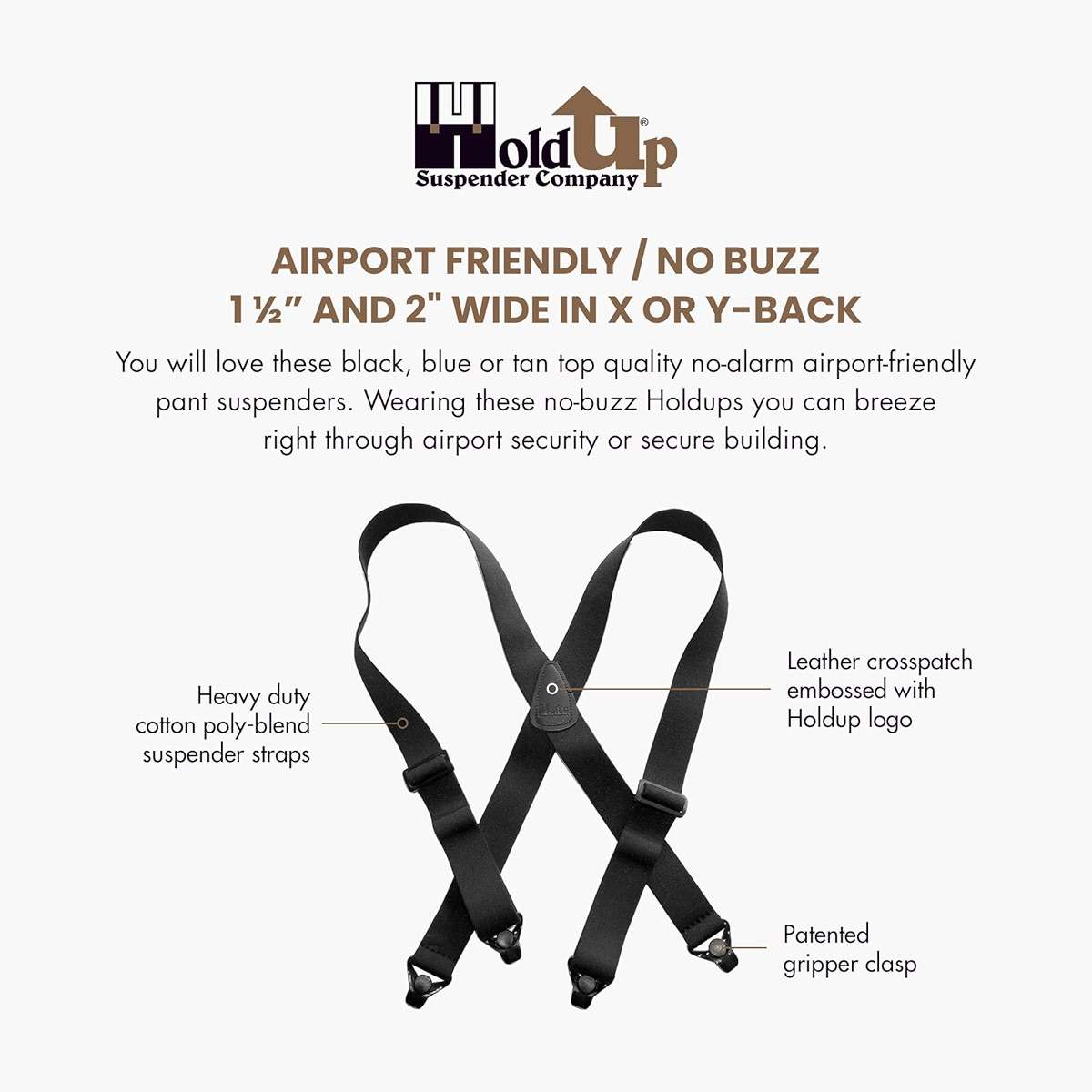 Hold-Up Suspender Co. Holdup Airport Friendly/No Buzz Suspenders with the USA patented Composite plastic gripper clasp - Image 2