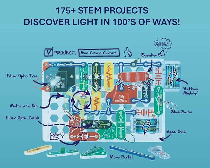 Snap Circuits Light Electronics Exploration Kit | Over 175 Exciting STEM Projects | Full Color Project Manual | 55+ Snap Circuits Parts | STEM Educational Toys for Kids 8+ - Image 6