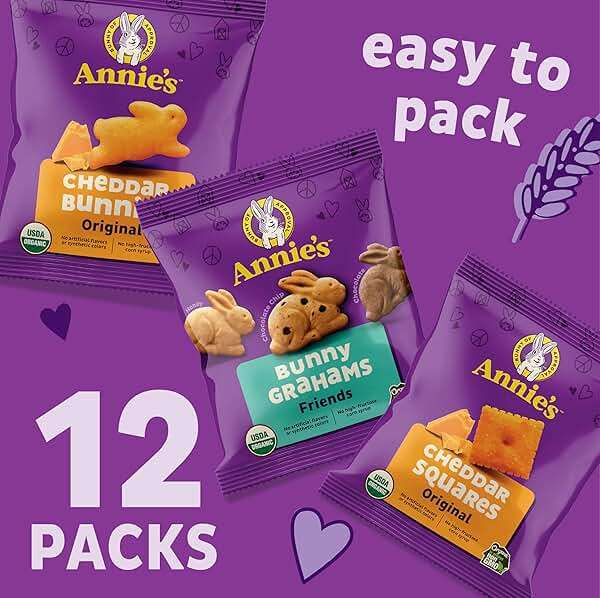 Annie's Organic Variety Pack, Cheddar Bunnies, Bunny Grahams and Cheddar Squares, 12 Pouches, 11 oz - Image 3