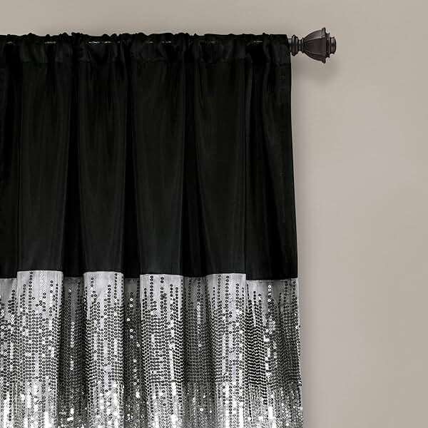 Lush Decor Night Sky Window Curtain Panel, Single 42"W x 84"L Black & Gray - Sequin Backdrop Curtain - Room Darkening Curtains For Bedroom - Glam Decor - Image 2