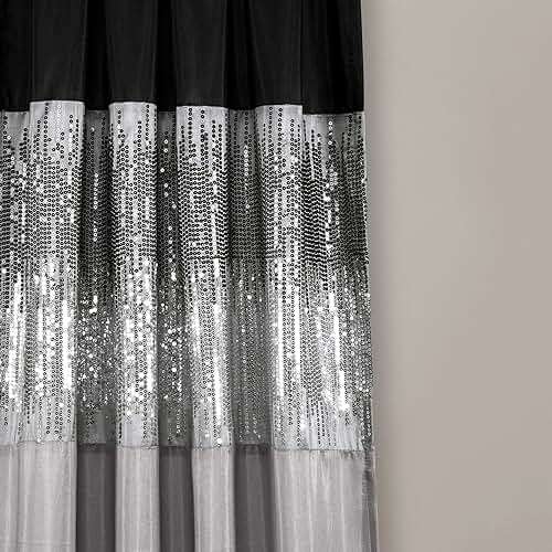 Lush Decor Night Sky Window Curtain Panel, Single 42"W x 84"L Black & Gray - Sequin Backdrop Curtain - Room Darkening Curtains For Bedroom - Glam Decor - Image 3