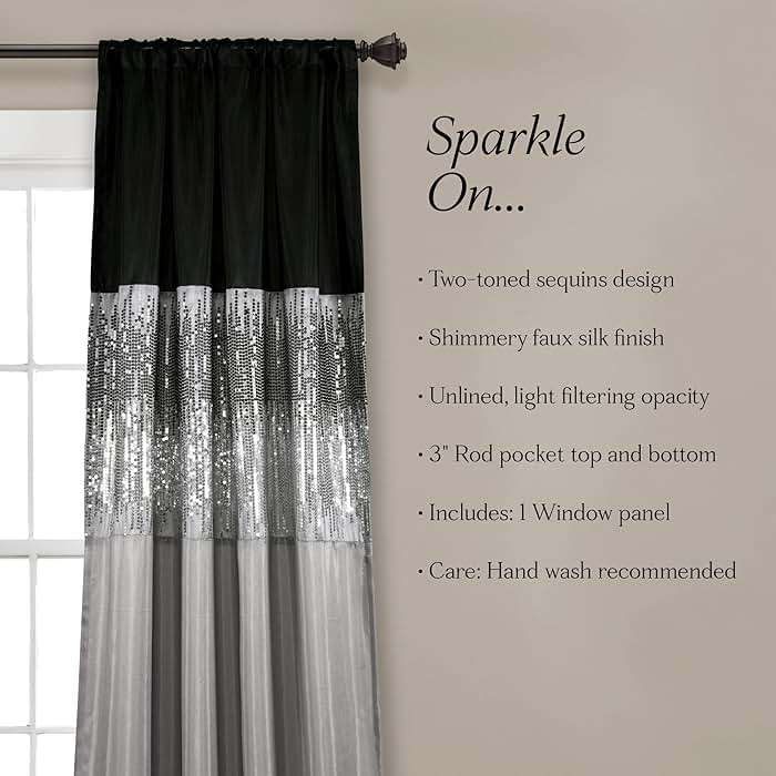 Lush Decor Night Sky Window Curtain Panel, Single 42"W x 84"L Black & Gray - Sequin Backdrop Curtain - Room Darkening Curtains For Bedroom - Glam Decor - Image 5