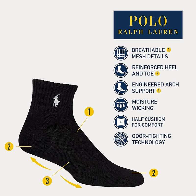 POLO RALPH LAUREN Men's Performance Cotton Quarter Socks - Image 2